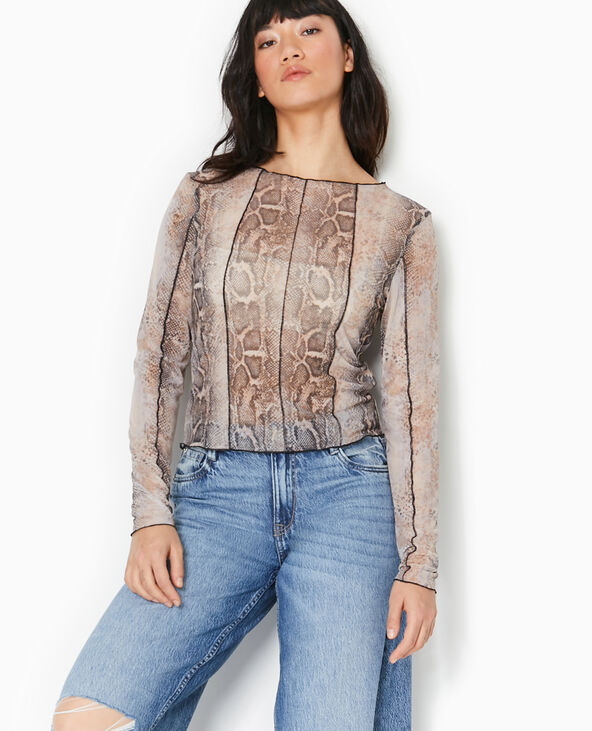 Top manches longues en tulle motif python marron - Pimkie