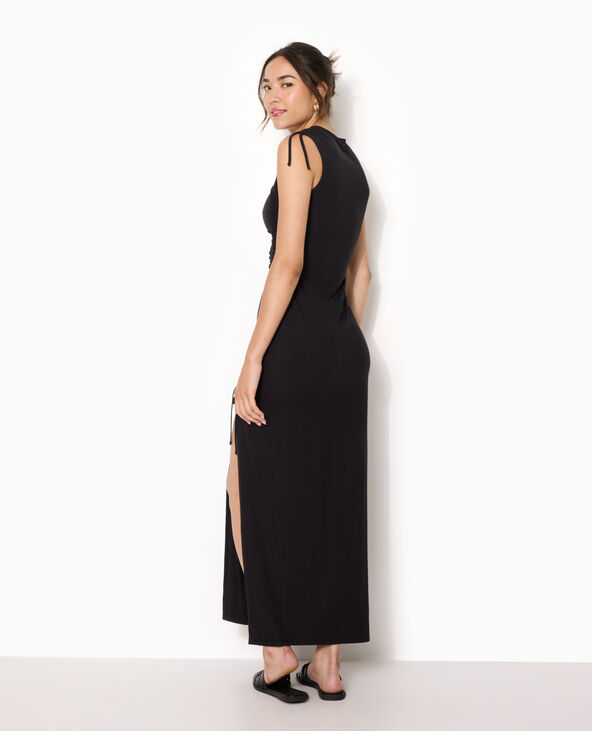 Robe longue avec liens coulissés et fronces noir - Pimkie