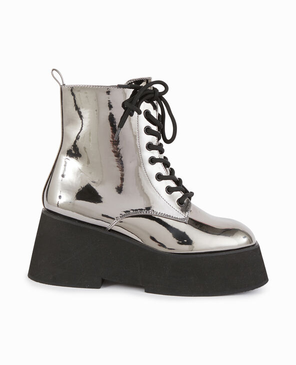 Bottines argent effet miroir semelles compens es