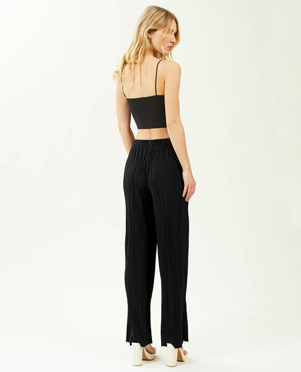 Pantalon large maille plissée noir - Pimkie