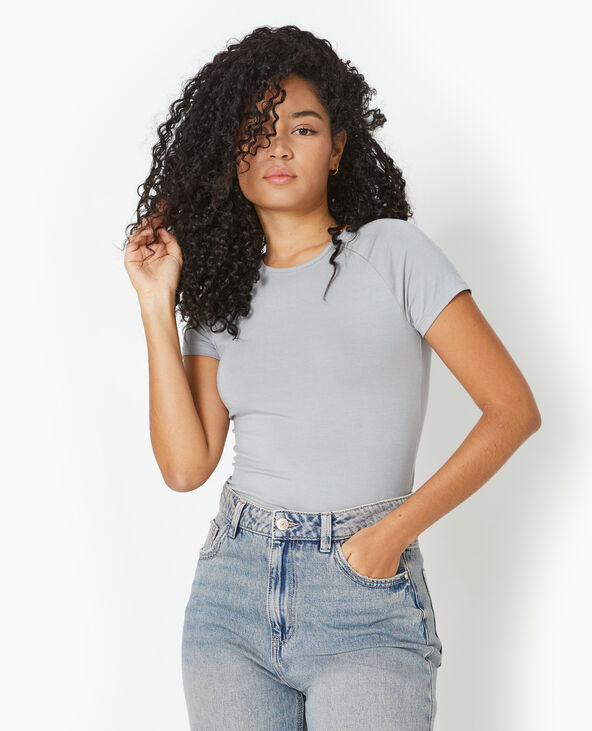 T-shirt ajusté manches raglans en maille stretch gris chiné - Pimkie