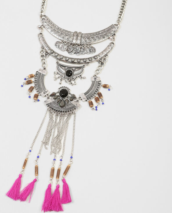 Collier plastron à pompons argenté - Pimkie