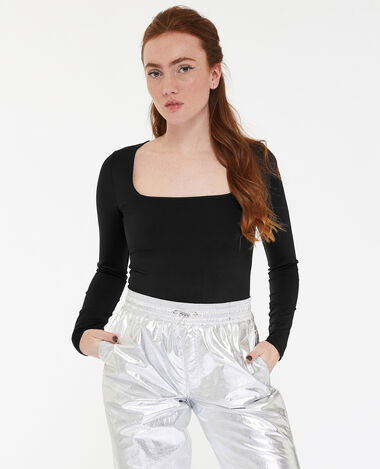 Body manches longues encolure carrée noir - Pimkie