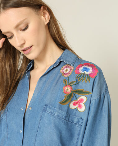 Chemise XL brodée bleu - Pimkie