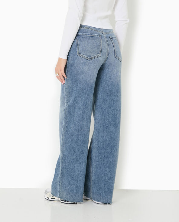 Jean wide taille haute avec bas coupés bleu - Pimkie