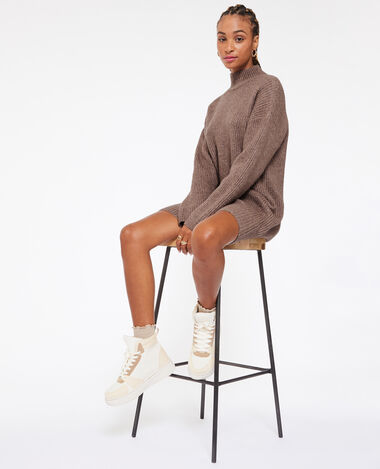 Robe courte en maille avec col montant taupe - Pimkie