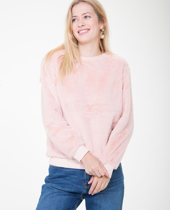 Sweat en fausse fourrure rose clair - Pimkie