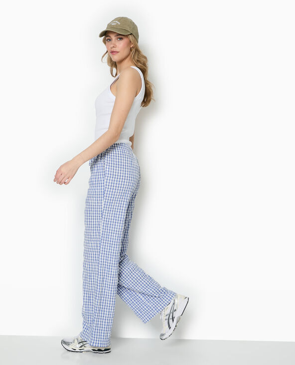 Pantalon droit en tissu gaufré motif vichy bleu - Pimkie