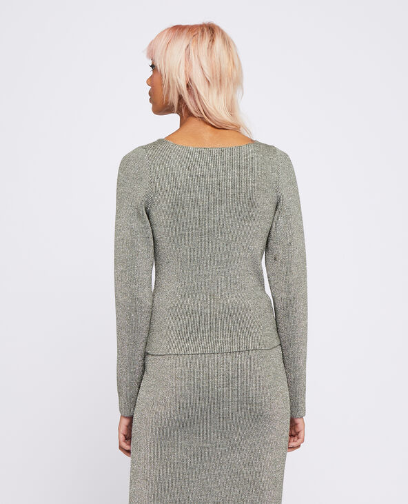 Pull col V en maille côtelée avec lurex argenté - Pimkie
