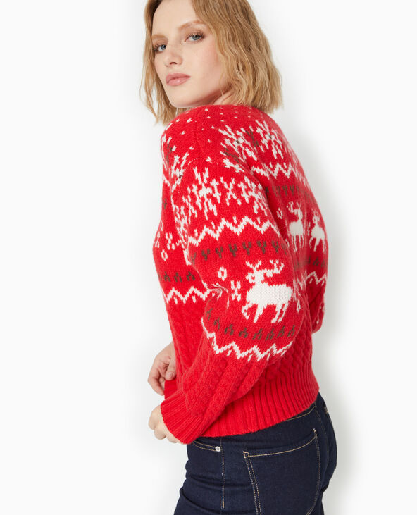 Pull de Noël jacquard avec torsades rouge - Pimkie