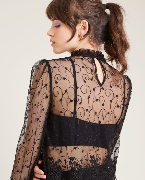 Top en tulle brodée noir - Pimkie