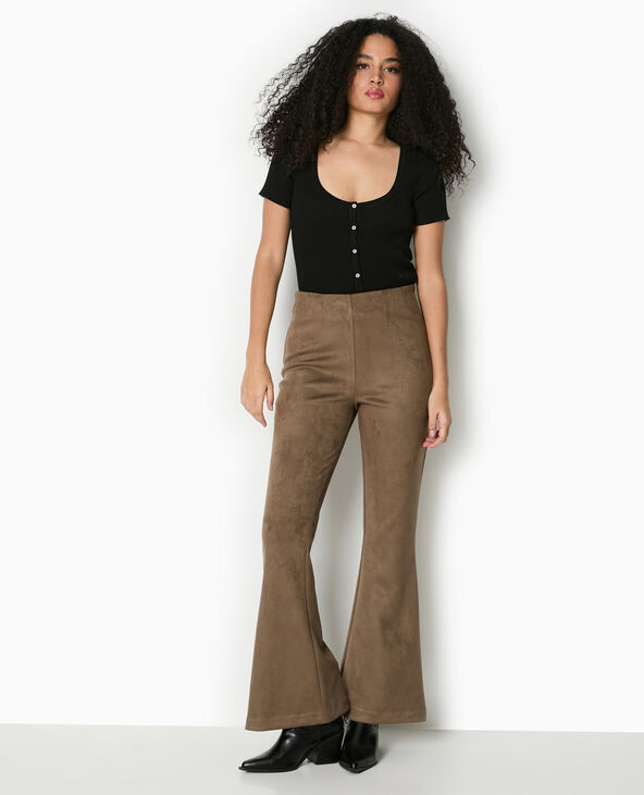 Pantalon flare en suédine marron - Pimkie
