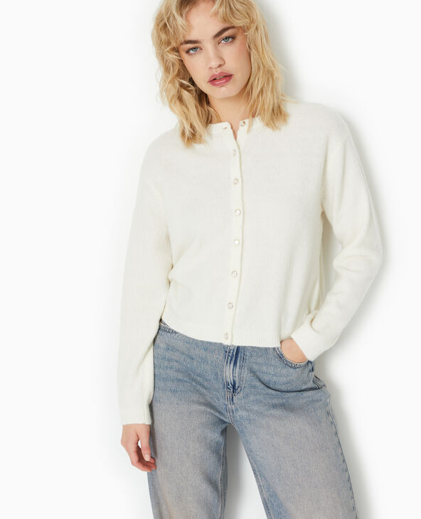 Gilet col rond avec boutons effet nacre blanc - Pimkie