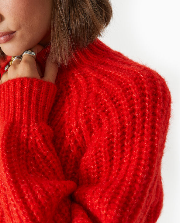 Pull col montant grosses mailles  rouge - Pimkie