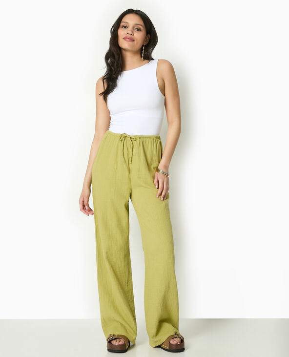 Pantalon large en gaze de coton vert kaki - Pimkie