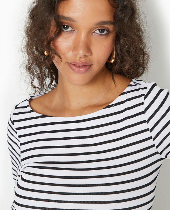 Top manches longues encolure bateau motif rayures blanc - Pimkie