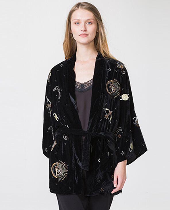 Kimono velours imprimé noir - Pimkie