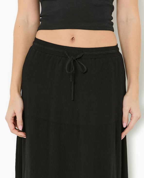 Jupon long à étages avec ceinture élastiquée noir - Pimkie