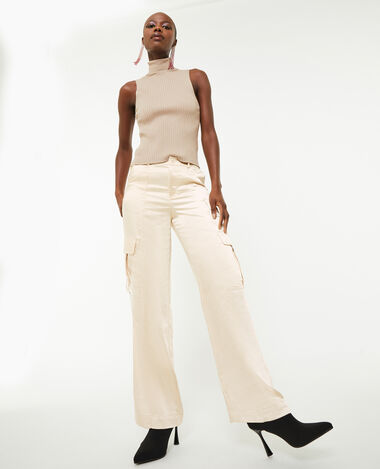Pantalon cargo en satin beige - Pimkie