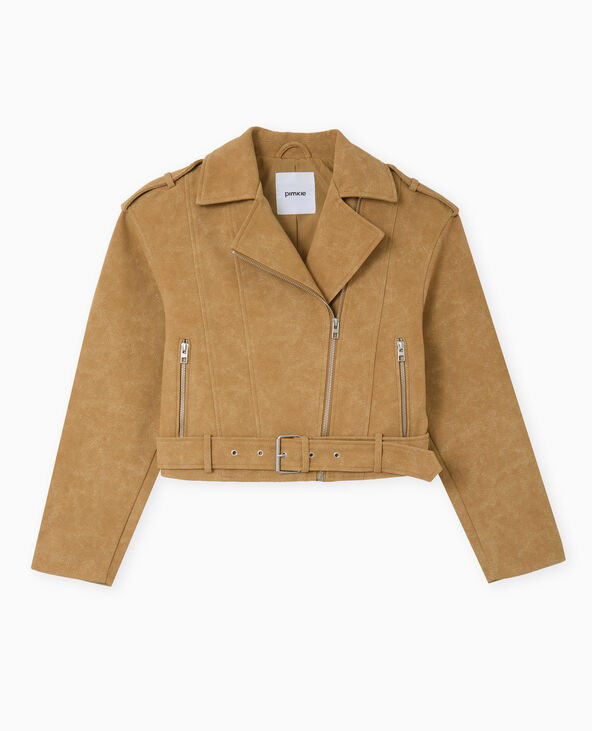 Veste biker en suédine beige - Pimkie