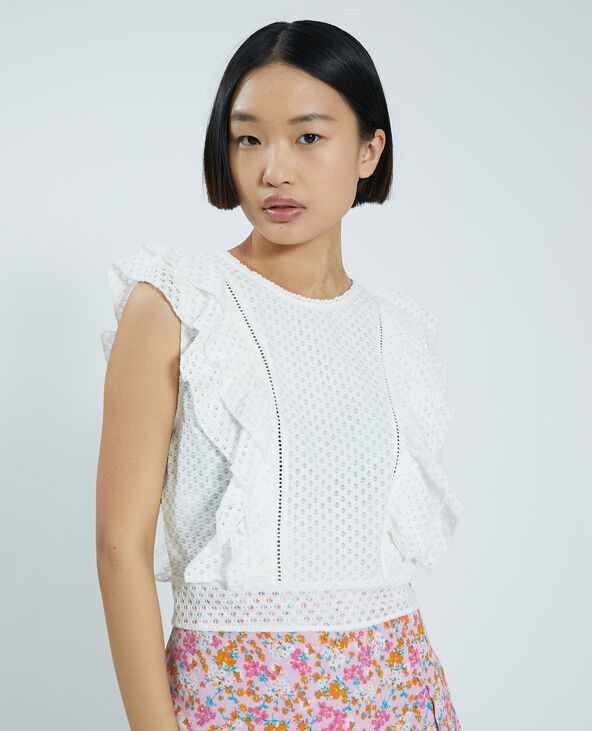 Top dentelle et volants blanc - Pimkie