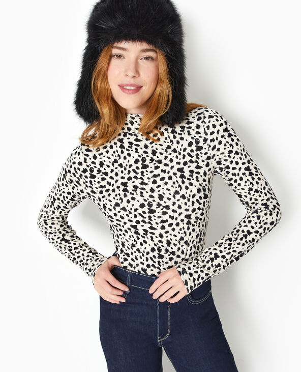 Top manches longues col montant motif léopard beige - Pimkie