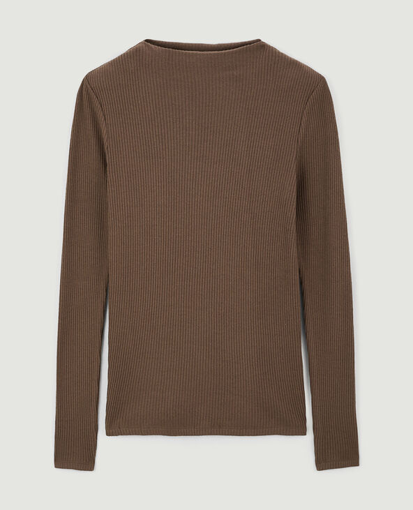 Pull fin en maille côtelée col cheminée marron - Pimkie