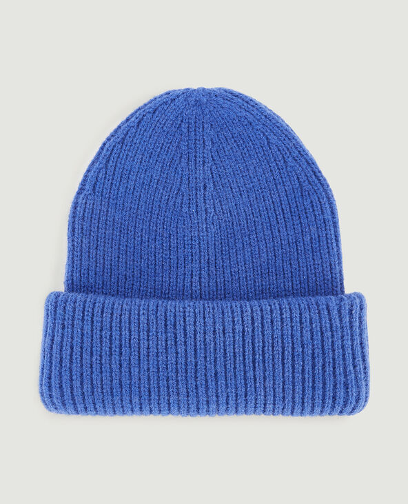 Bonnet en maille grand revers bleu électrique - Pimkie