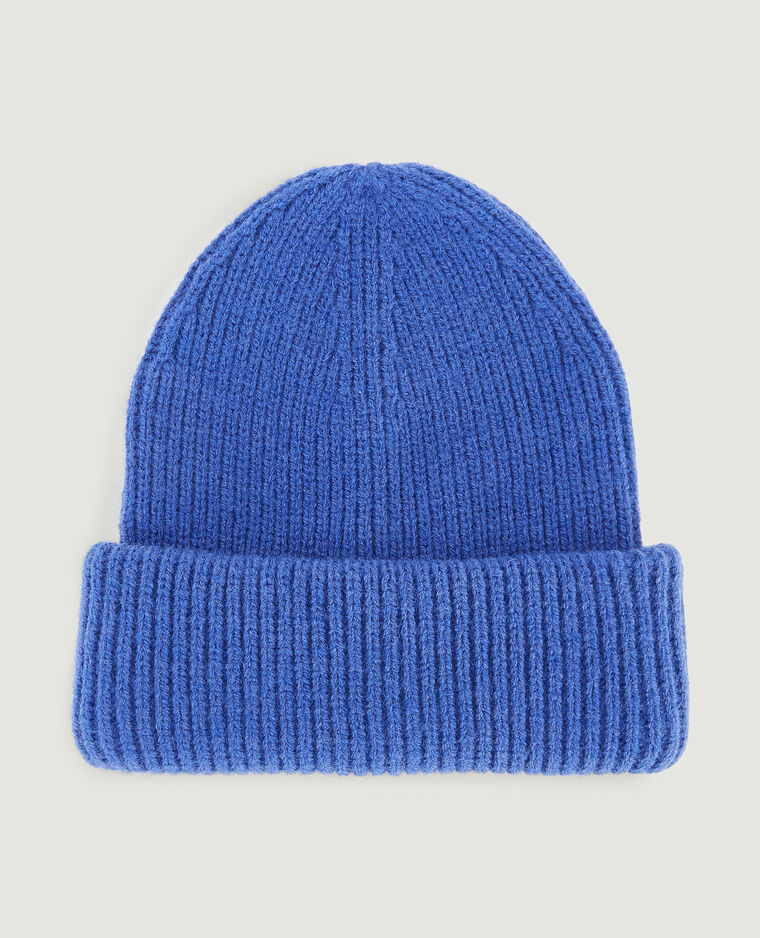 Bonnet en maille grand revers bleu - Pimkie