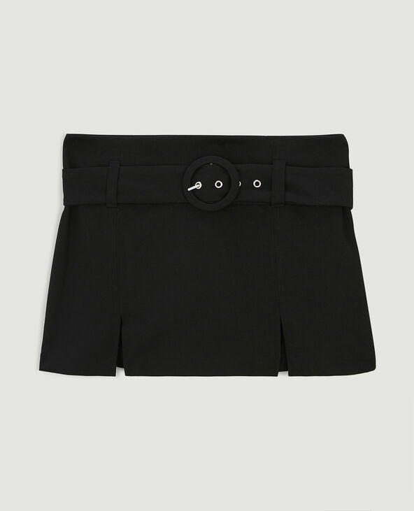 Jupe-short avec ceinture boucle ronde noir - Pimkie