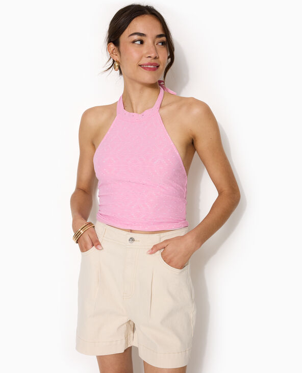 Top dos-nu effet broderie anglaise rose - Pimkie
