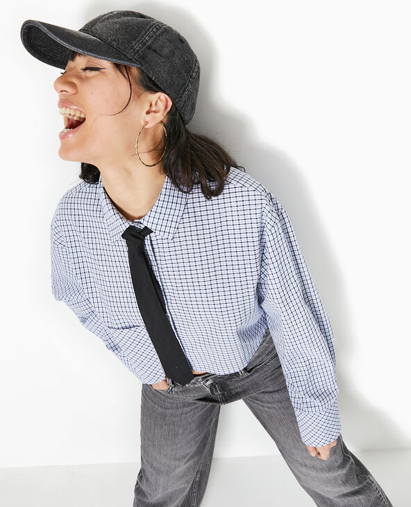 Chemise cropped avec cravate bleu marine - Pimkie