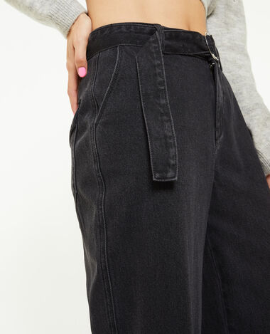 Jean wide extra large avec ceinture noir - Pimkie