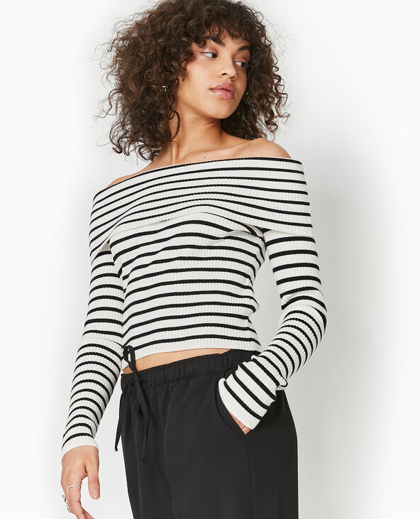 Pull maille fine encolure Bardot blanc - Pimkie