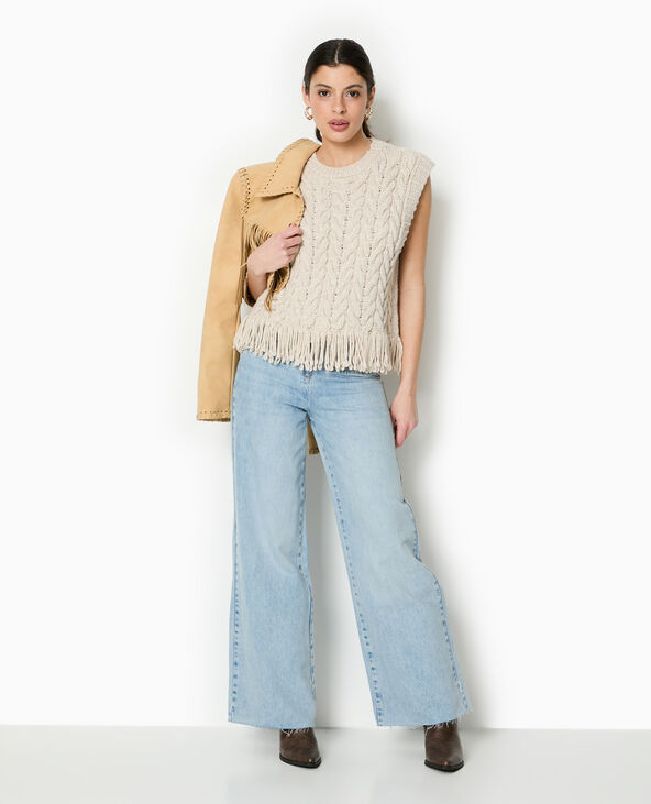 Pull sans manches maille tosadée avec franges blanc - Pimkie