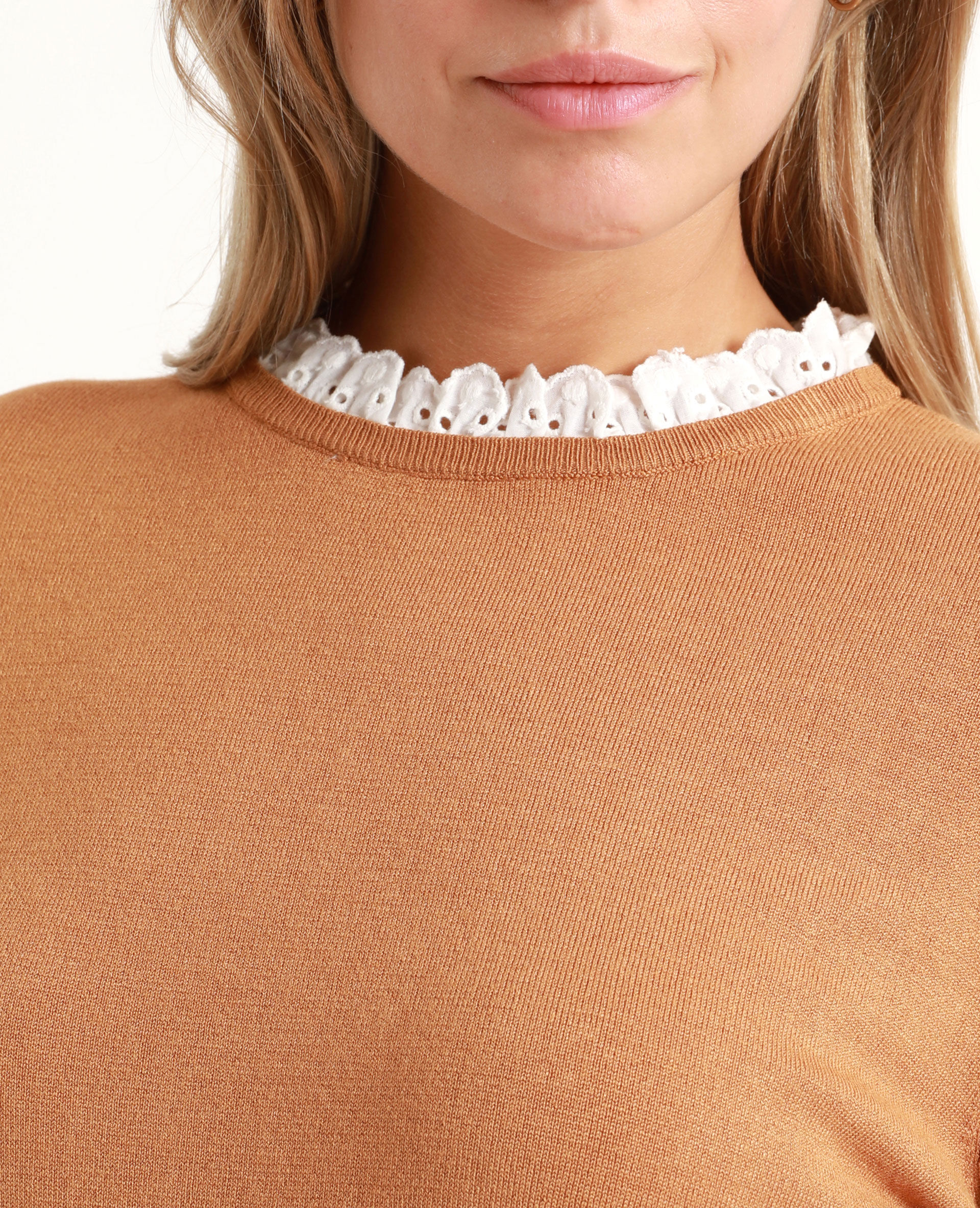 Pull à col brodé camel - 407589D10A07 | Pimkie