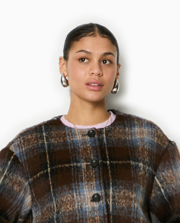 Manteau court à carreaux effet drap de laine marron - Pimkie