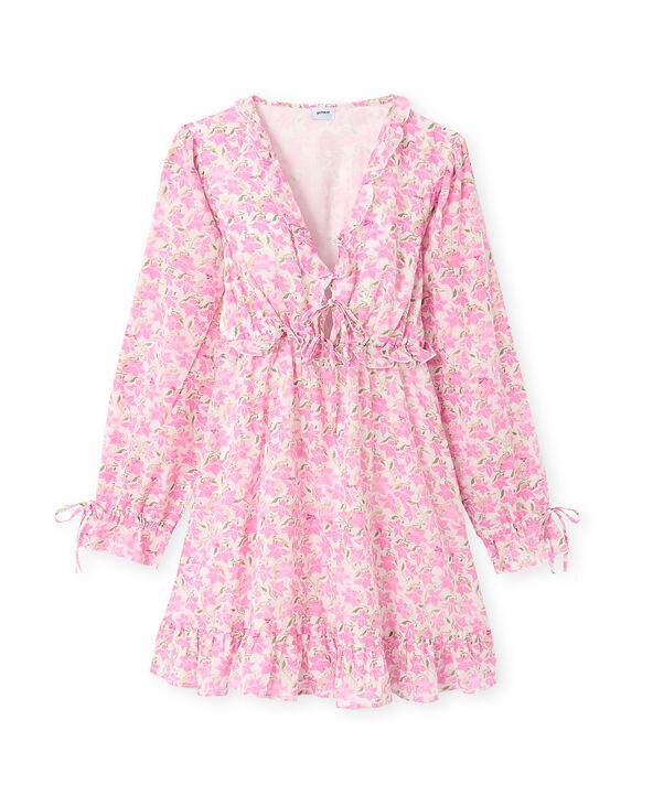 Robe courte avec volants motif fleurs rose - Pimkie