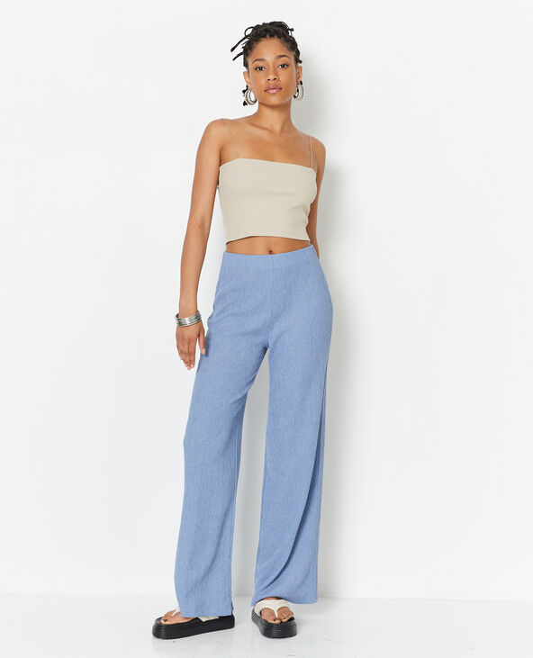 Pantalon large en maille reliéfée bleu - Pimkie