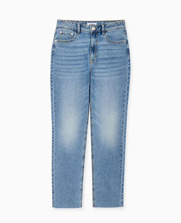 Jean droit taille haute avec bas coupés bleu - Pimkie