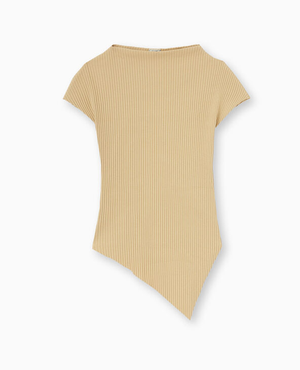Top asymétrique en maille côtelée beige - Pimkie