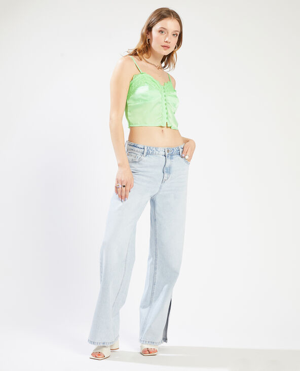 Cropped top dentelle et boutons vert - Pimkie