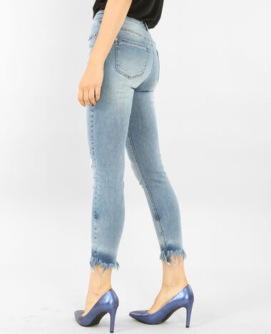 Jean skinny frangé à œillets bleu - Pimkie