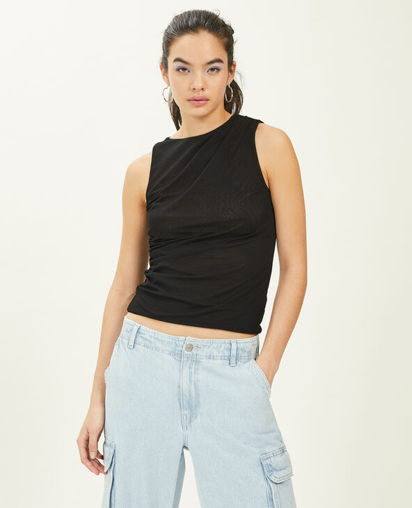Top en tulle avec fronces noir - Pimkie