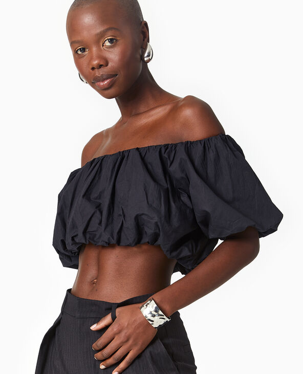 Top court avec encolure Bardot noir - Pimkie