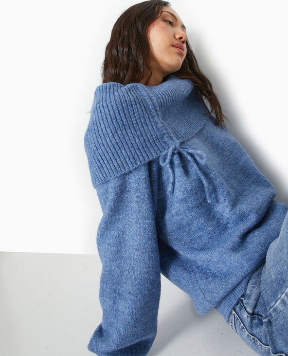 Pull oversize avec encolure Bardot et lien coulissé bleu - Pimkie