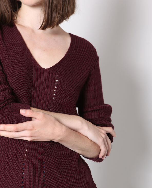 Pull à col V bordeaux - Pimkie