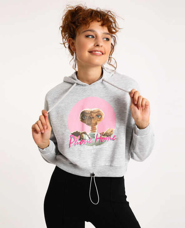 Sweat cropped à capuche gris chiné - Pimkie