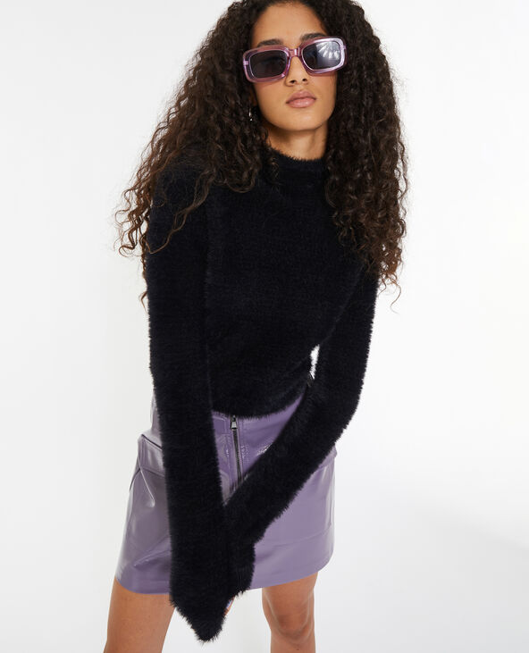 Pull cropped en maille fluffy et poilue noir - Pimkie