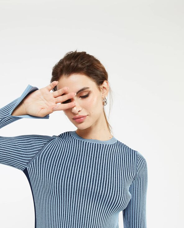 Pull maille côtelée effet rayé bleu marine - Pimkie